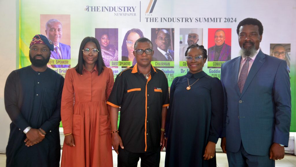 From left: Samson Oloche, Portfolio Manager-Beyond Beer, Nigerian Breweries Plc; Mojisola Coker, Head, Brand & Communications, Access Pensions; Goddie Ofose, Convener/Publisher The Industry Newspaper; Rita Akao, Manager, Brand, Strategy & Communications, Stanbic IBTC Bank and Kayode Olagesin, Managing Director, Towncriers Limited. during The Industry Summit 2024 with the Theme Sustainable Marketing for Growth held in Lagos